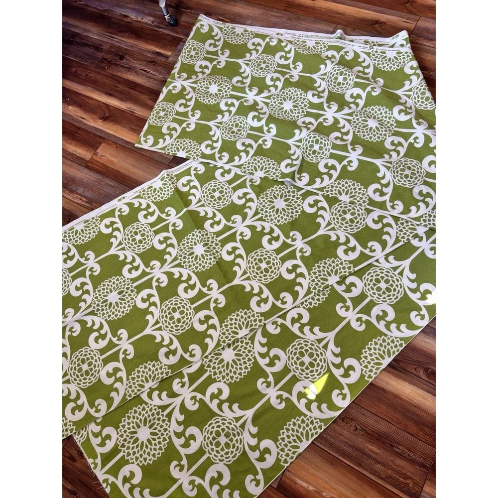 Waverly FUN FLORET MCM Floral Scroll Green Cotton Drapery Upho Fabric 56w X 6yds